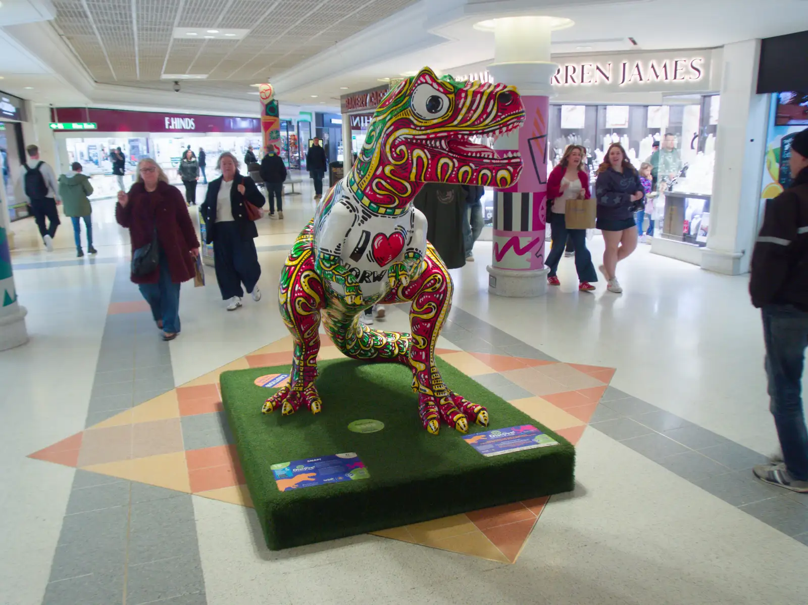 A colourful dinosaur in Castle Mall, from Harry's Escape Room, Timber Hill, Norwich - 28th March 2026