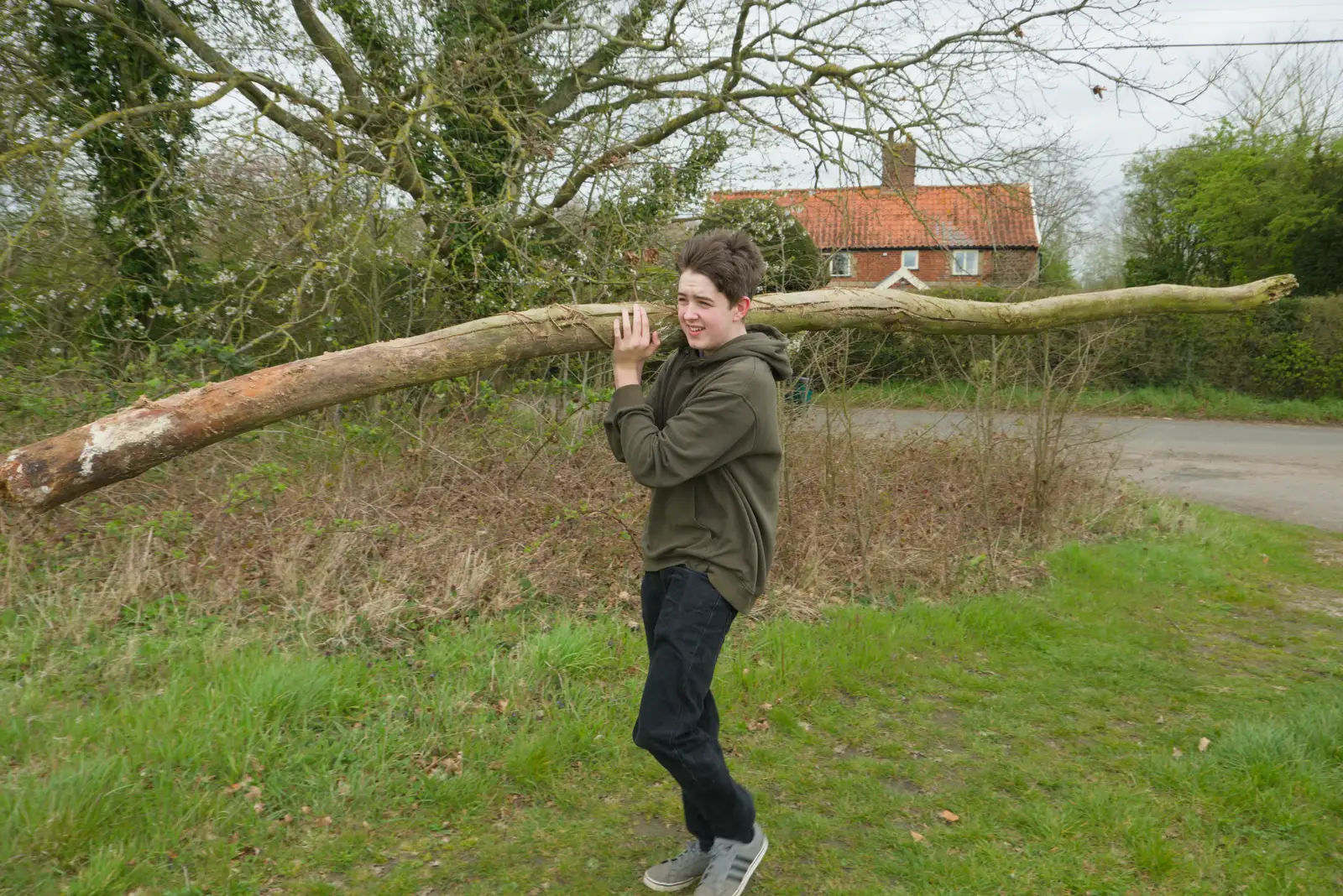 Fred with his log, from Walking Around, and Fred's Log, Brome, Suffolk - 3rd April 2026