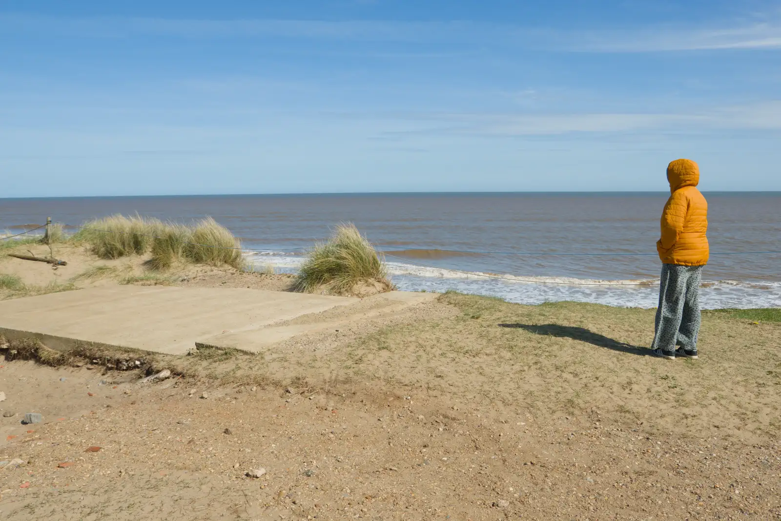 Isobel looks at the sea, from A Visit to Winterton-on-Sea, Norfolk - 6th April 2026