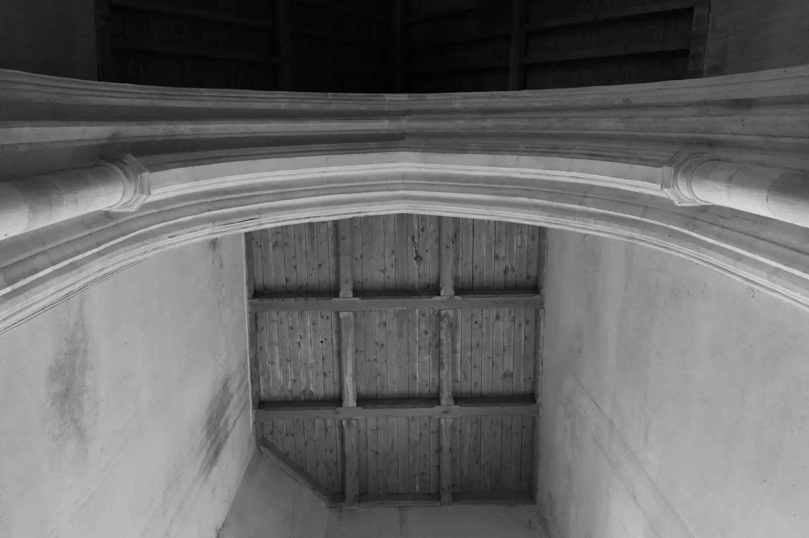 Looking up at the base of the church tower, from A Visit to Winterton-on-Sea, Norfolk - 6th April 2026