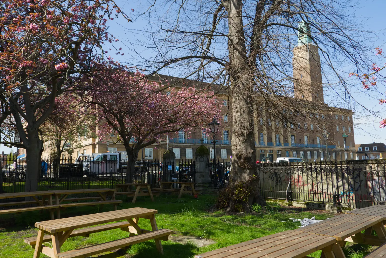 An unusual view of Norwich's City Hall, from Hauling Boats to Croatia: Palma, Mallorca to Toulon, France - 9th April 2026