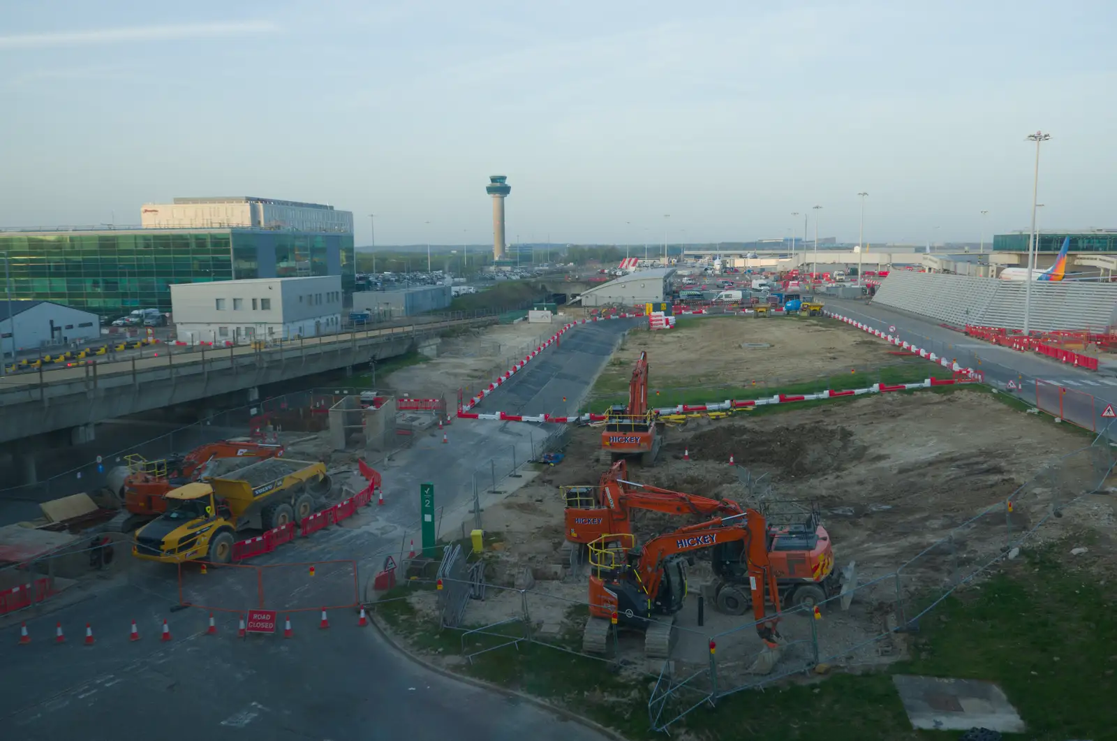 Building works and the control tower at Stansted, from Hauling Boats to Croatia: Palma, Mallorca to Toulon, France - 9th April 2026