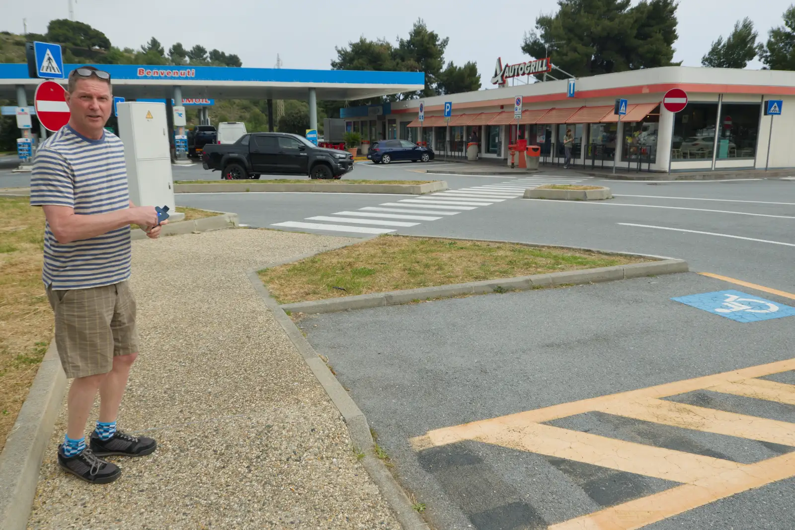 Sean by a petrol station, from Hauling Boats to Croatia: Toulon to Desenzano, Lake Garda, Italy - 11th April 2026