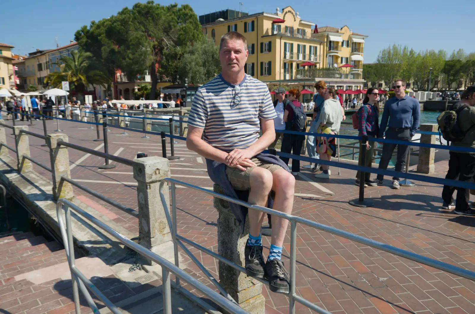 Sean perches on a post, from Hauling Boats to Croatia: Toulon to Desenzano, Lake Garda, Italy - 11th April 2026