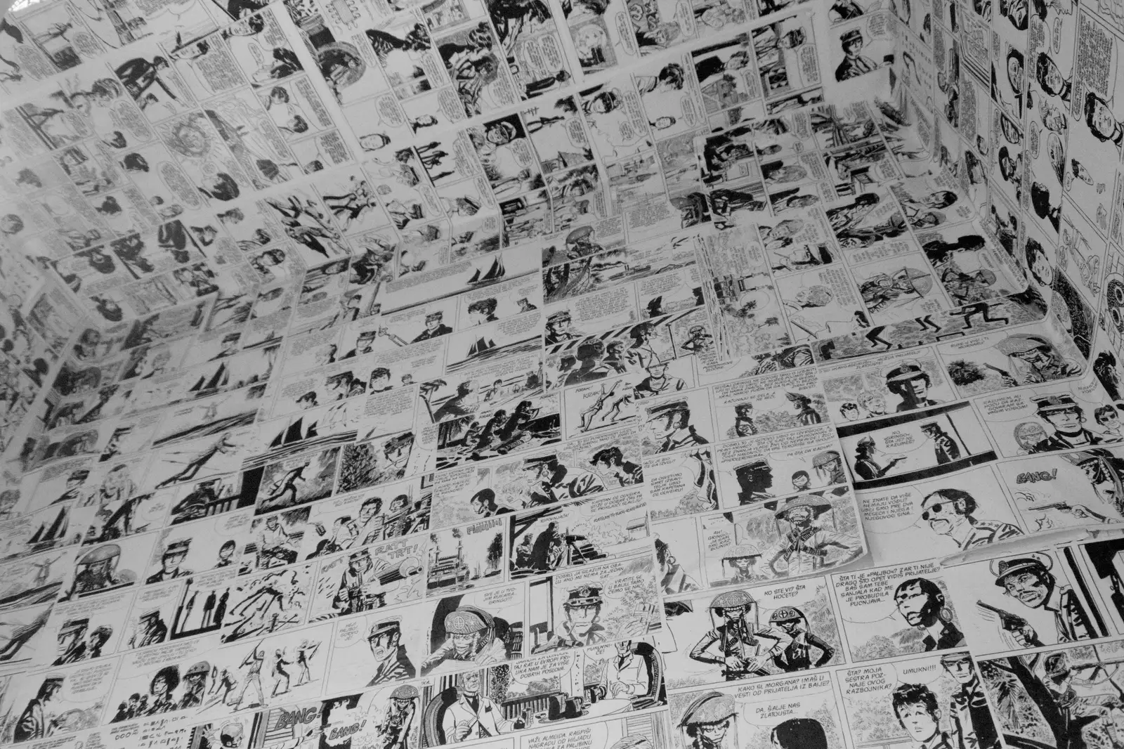 The bog walls and ceiling are covered in cartoons, from Hauling Boats to Croatia: Desenzano to Split, Croatia - 13th April 2026