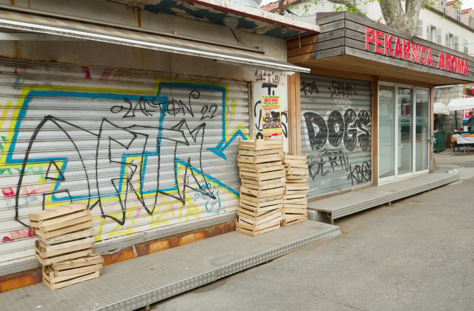 Stacks of boxes, and some graffiti, from Hauling Boats to Croatia: Desenzano to Split, Croatia - 13th April 2026