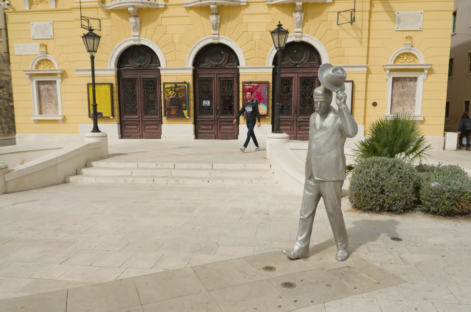 A silver statue outside the theatre, from Hauling Boats to Croatia: Desenzano to Split, Croatia - 13th April 2026
