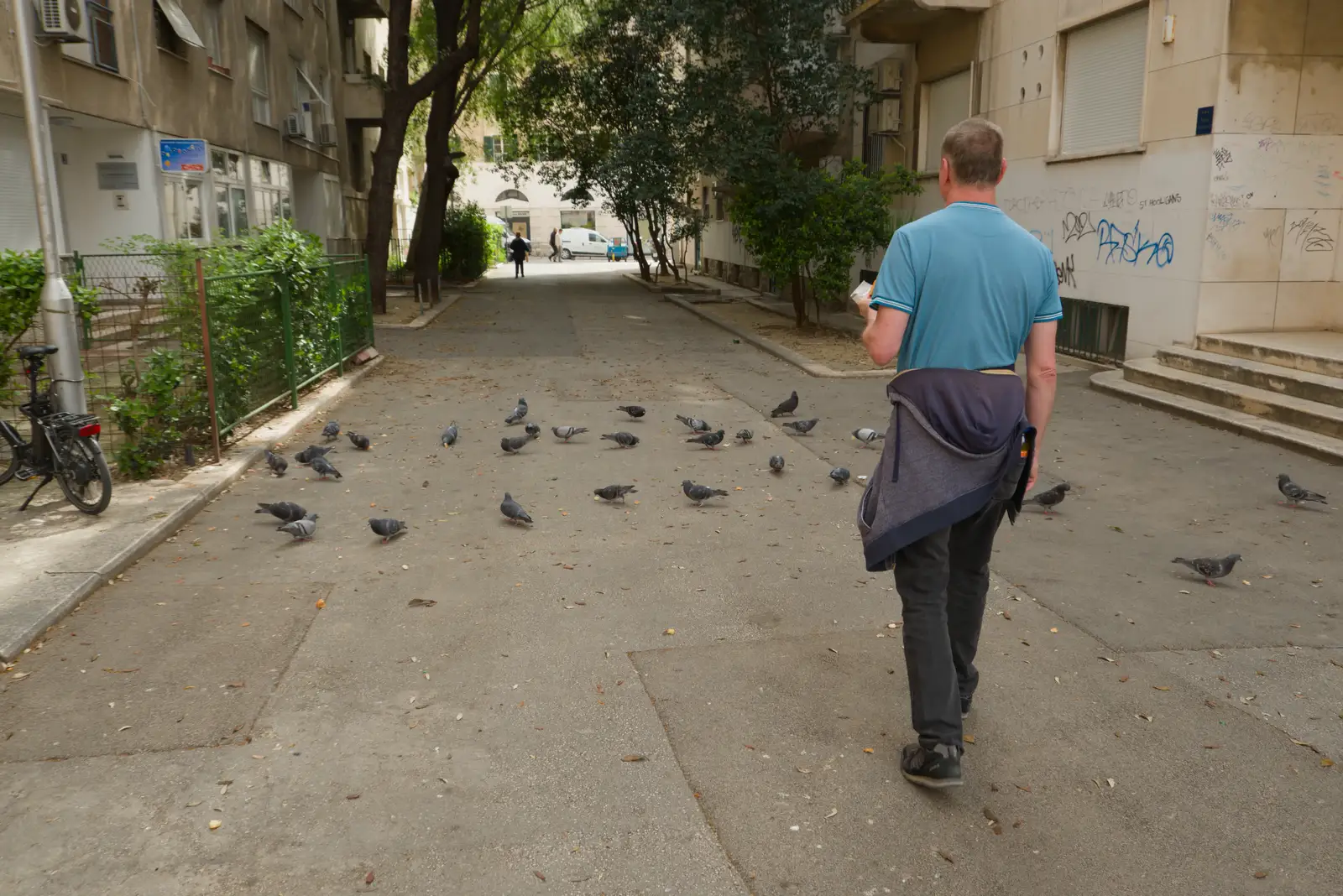 Sean wades into a load of pigeons, from Hauling Boats to Croatia: Desenzano to Split, Croatia - 13th April 2026