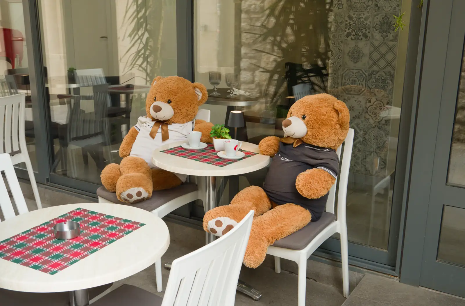Two teddy bears outside a café, from Hauling Boats to Croatia: Desenzano to Split, Croatia - 13th April 2026