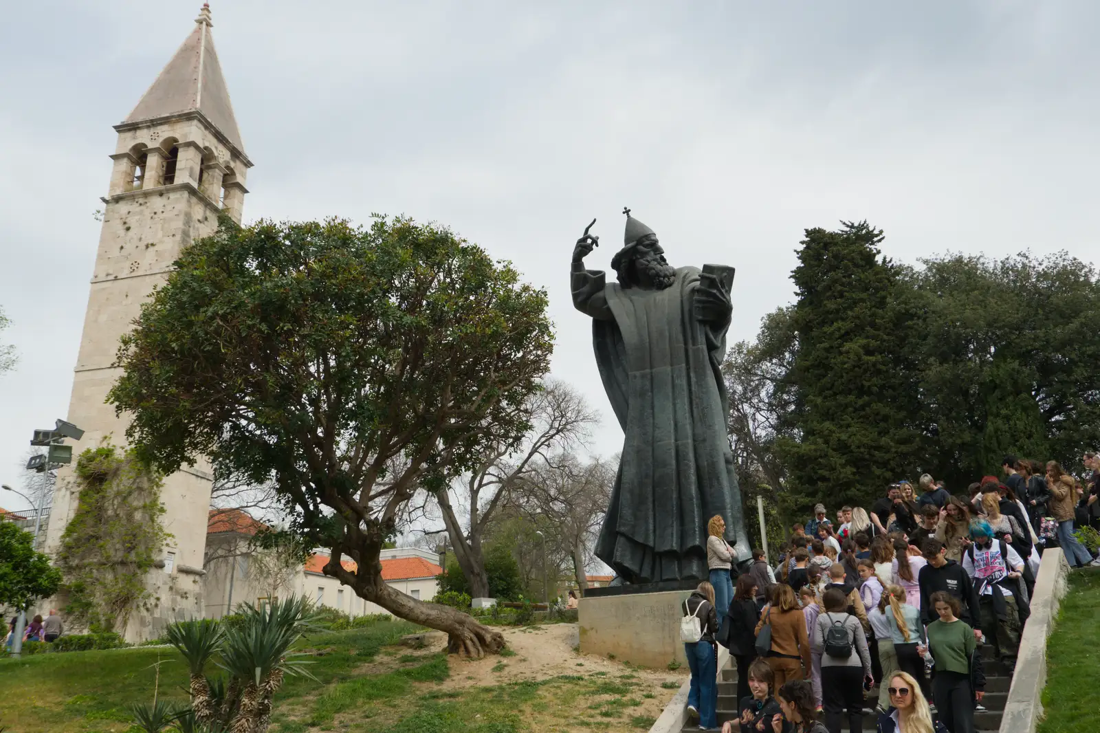 There's a big crowd near a statue of Grgur Ninski, from Hauling Boats to Croatia: Desenzano to Split, Croatia - 13th April 2026