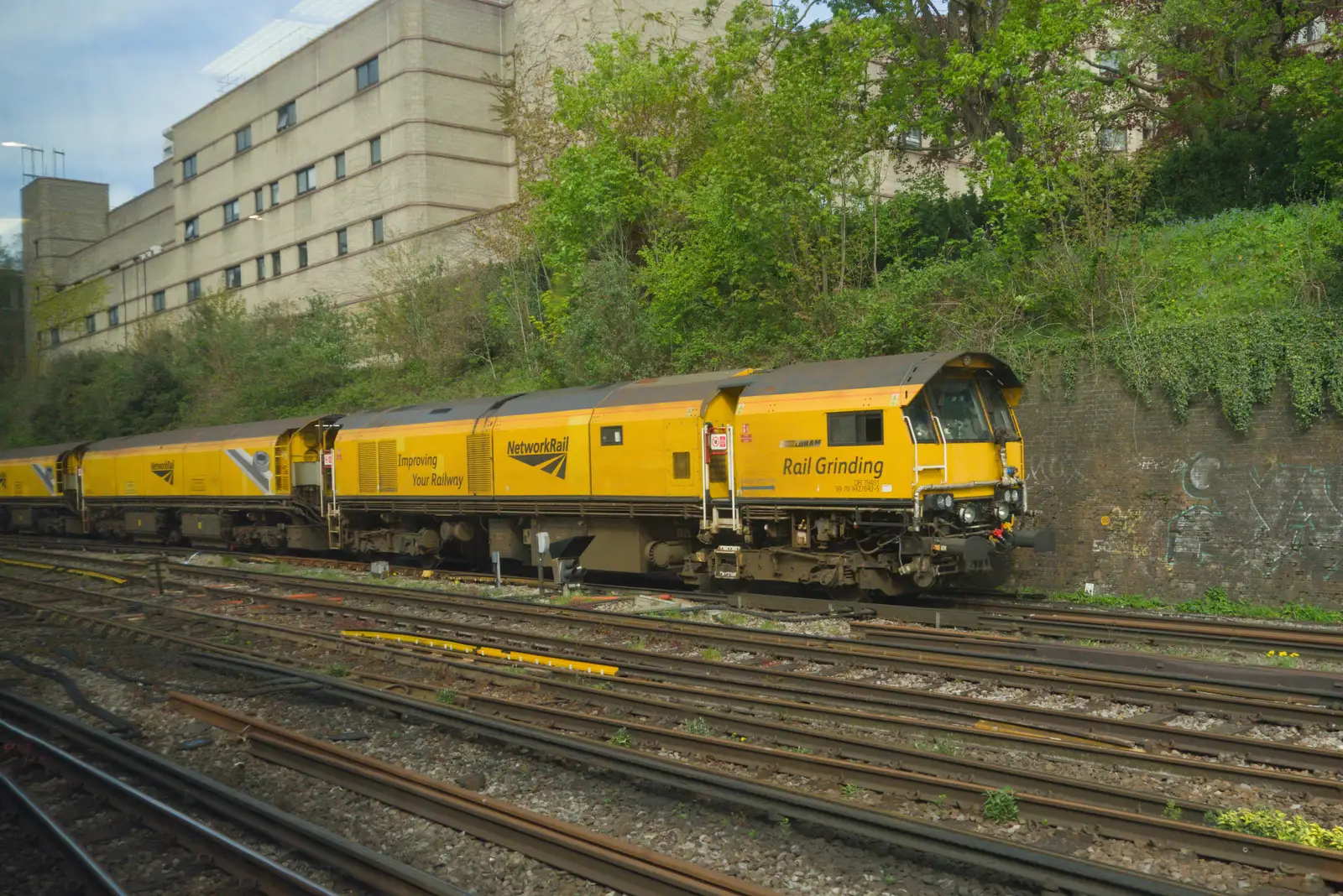 A rail-grinding 'flying banana' goes past, from Hauling Boats to Croatia: The Journey Home - 15th April 2026