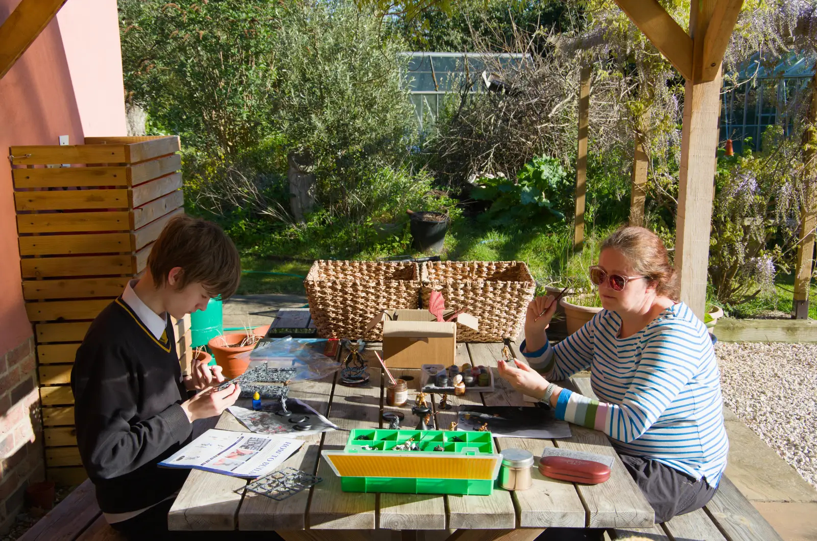 Isobel helps Harry to paint some Warhammer figures, from Diss Games and the Palgrave Players Band, Norfolk - 26th April 2026