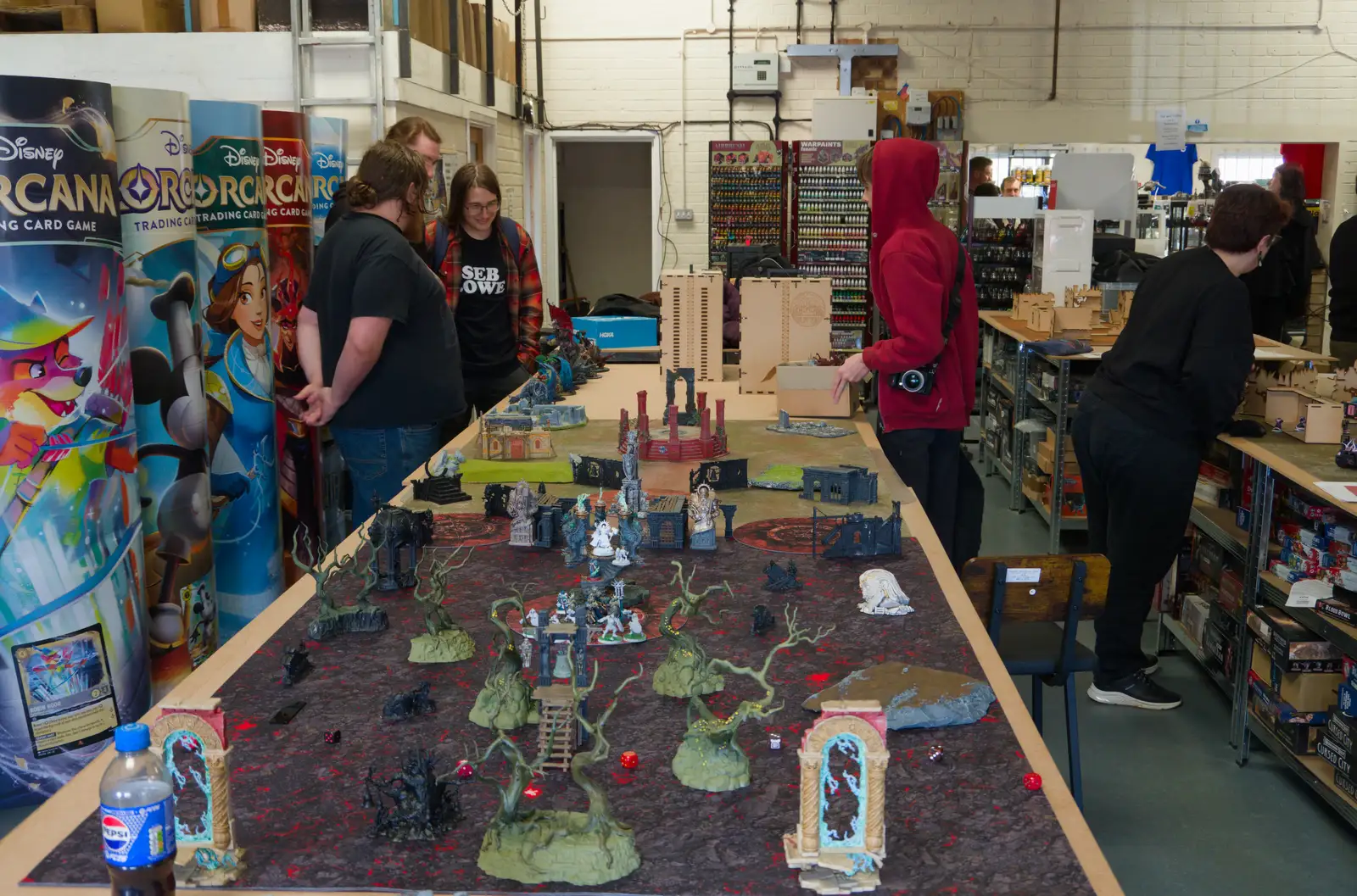 A double-sized table is ready for the game, from Diss Games and the Palgrave Players Band, Norfolk - 26th April 2026