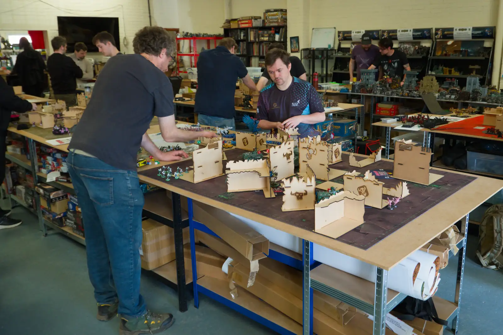 Laser-cut scenery on a game table, from Diss Games and the Palgrave Players Band, Norfolk - 26th April 2026