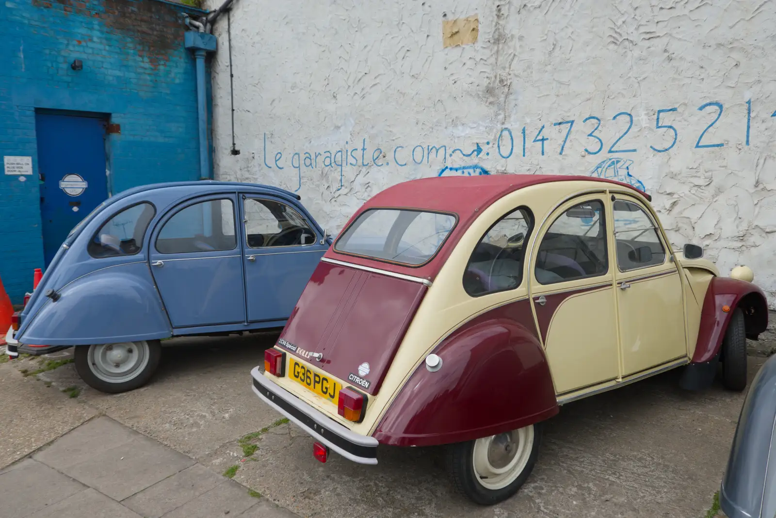 Citroën 2CVs outside Le Garagiste, from A Long Walk Through Ipswich, Suffolk - 1st May 2026