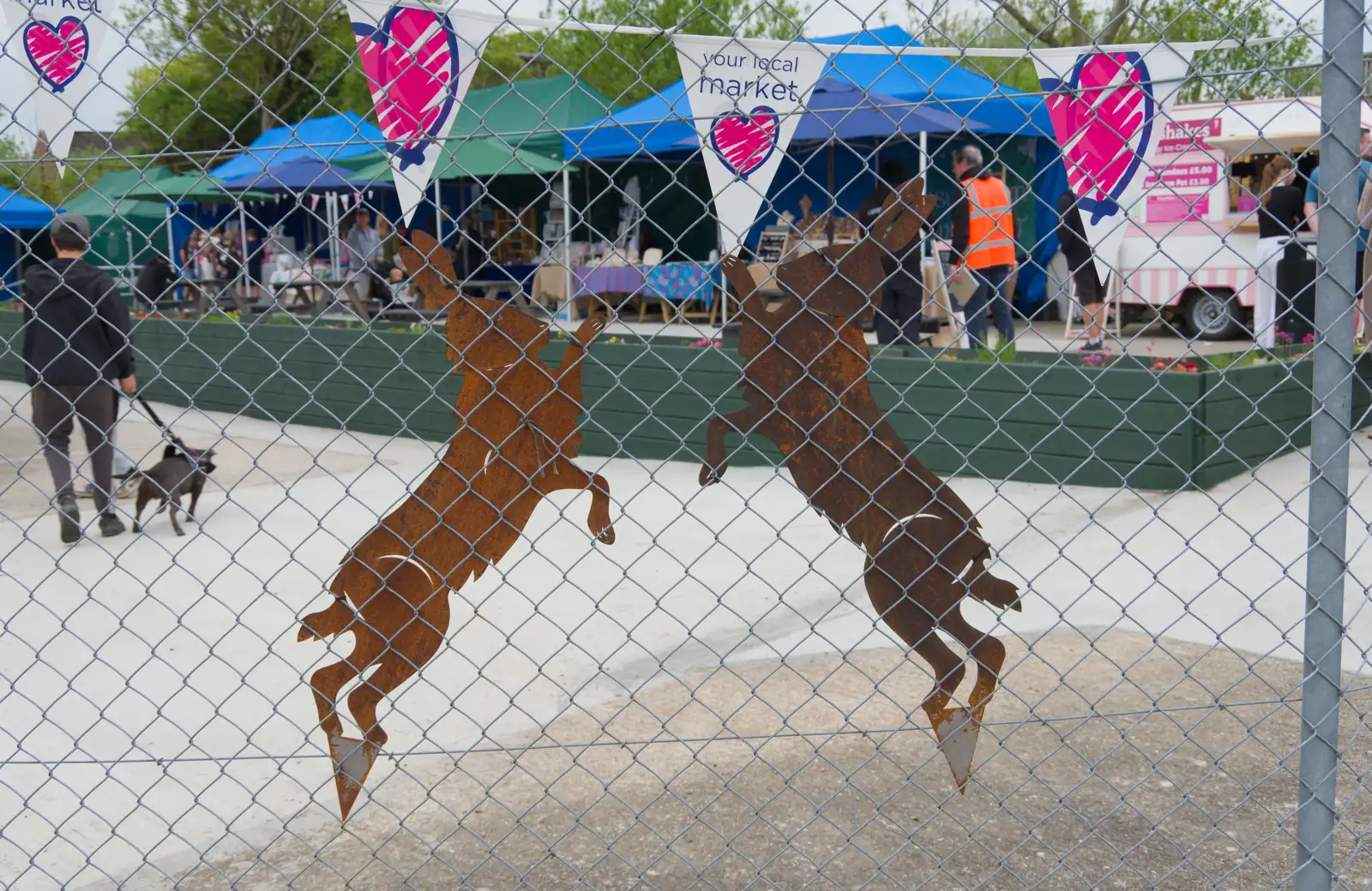 Boxing hares on the fence, from Lunch in South Molton and Sean's "Stag Night", King's Nympton, Devon - 2nd May 2026