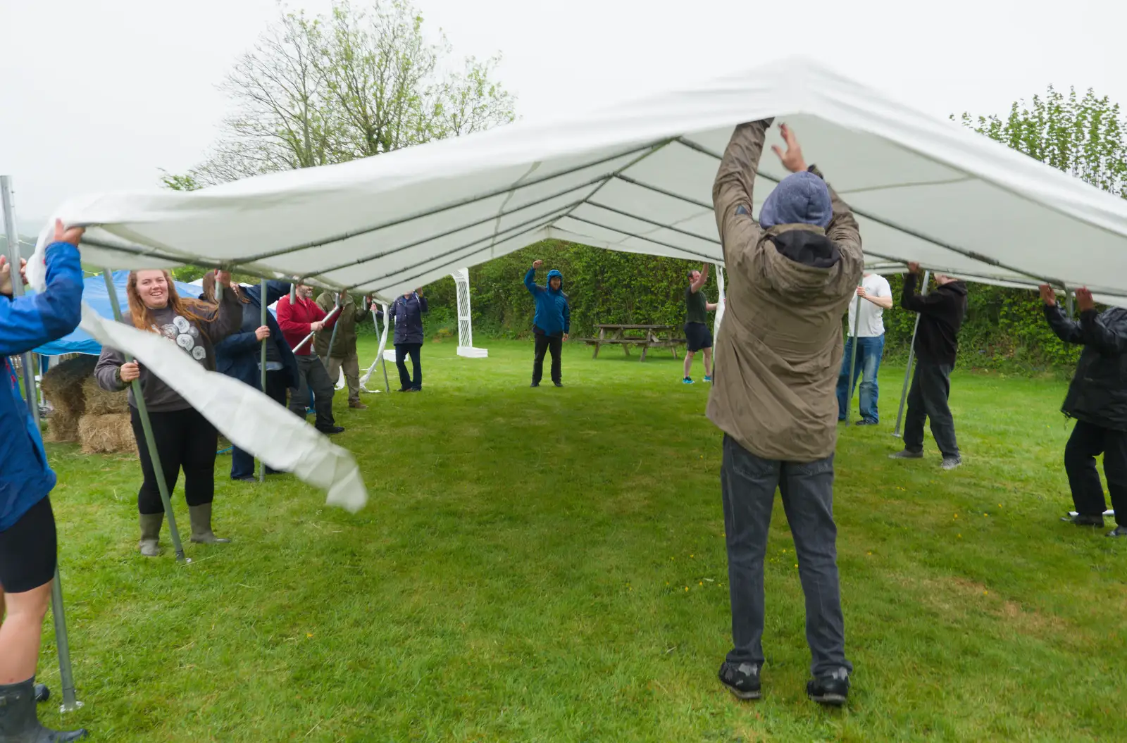 The marquee goes up in the rain, from Lunch in South Molton and Sean's "Stag Night", King's Nympton, Devon - 2nd May 2026