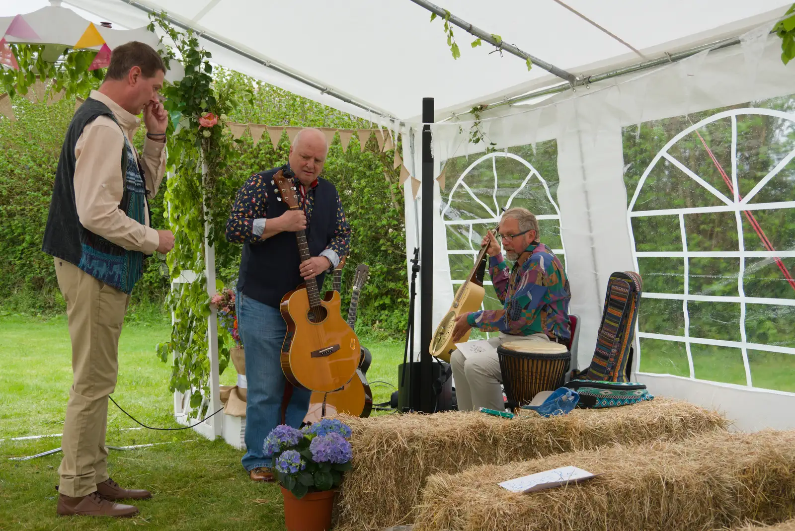 The music dudes set up in the corner, from Hannah and Sean's Wedding, King's Nympton, Devon - 3rd May 2026