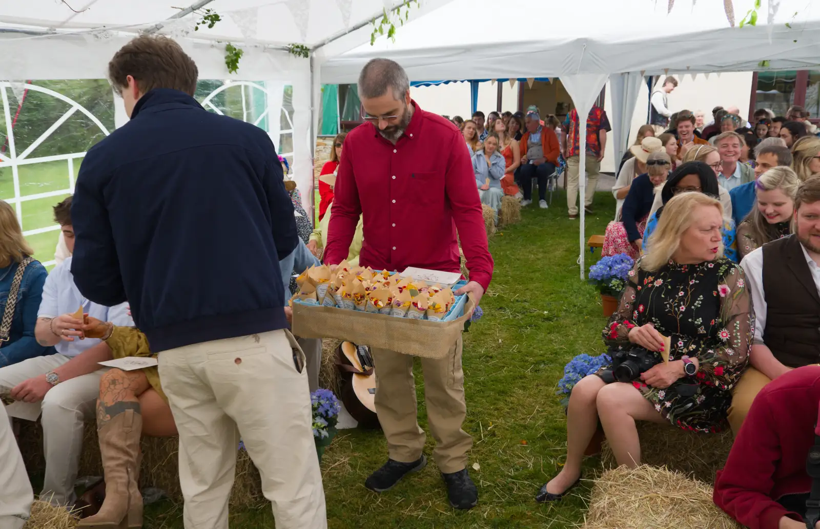 Petal confetti cones are handed out, from Hannah and Sean's Wedding, King's Nympton, Devon - 3rd May 2026