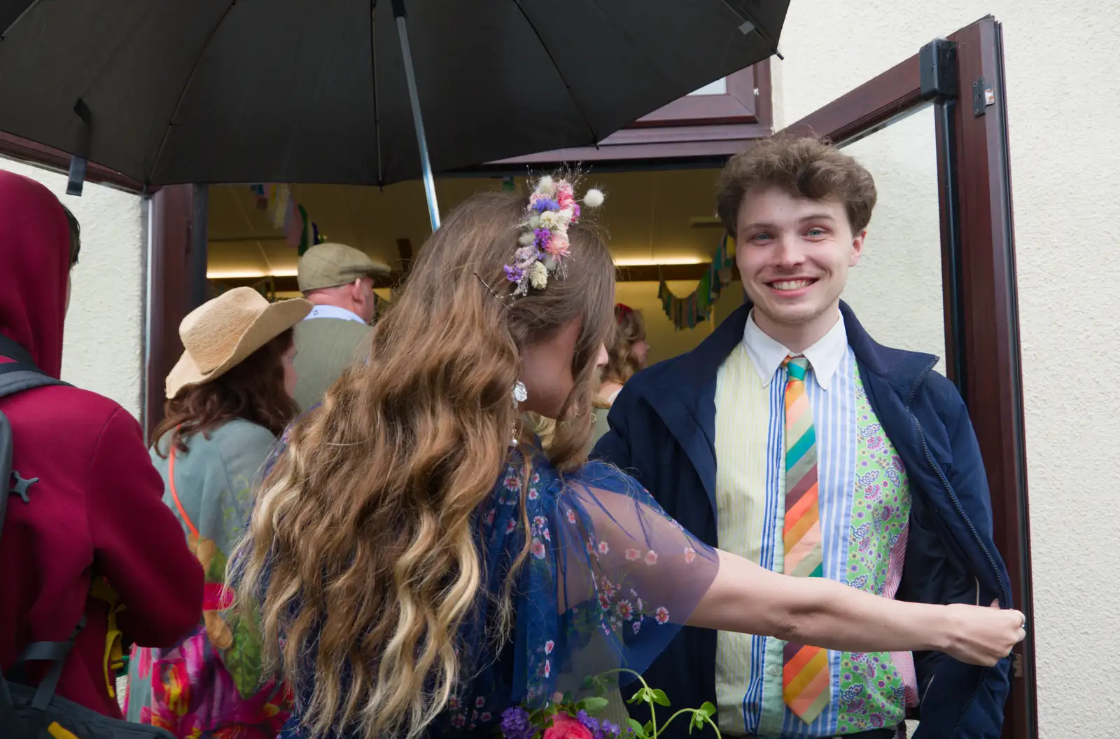 Tom's funky shirt is shown off, from Hannah and Sean's Wedding, King's Nympton, Devon - 3rd May 2026