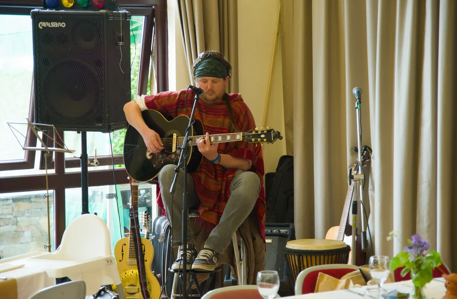A singer provides some background tunes, from Hannah and Sean's Wedding, King's Nympton, Devon - 3rd May 2026