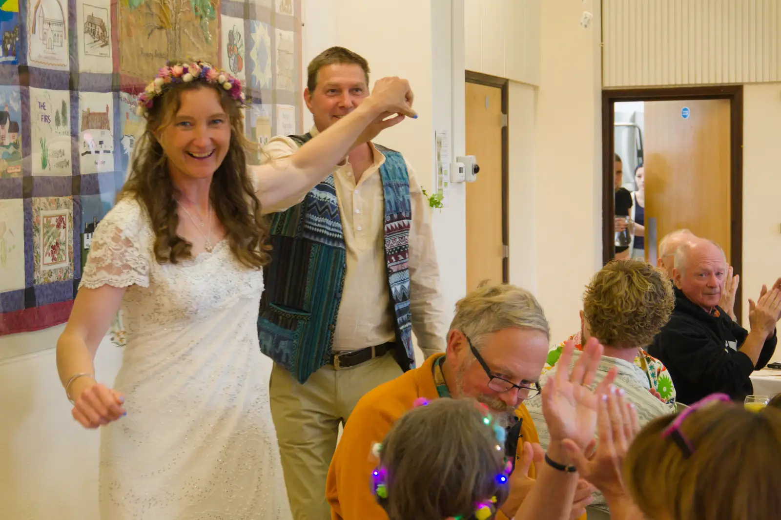 Hannah leads Sean up to the top table, from Hannah and Sean's Wedding, King's Nympton, Devon - 3rd May 2026