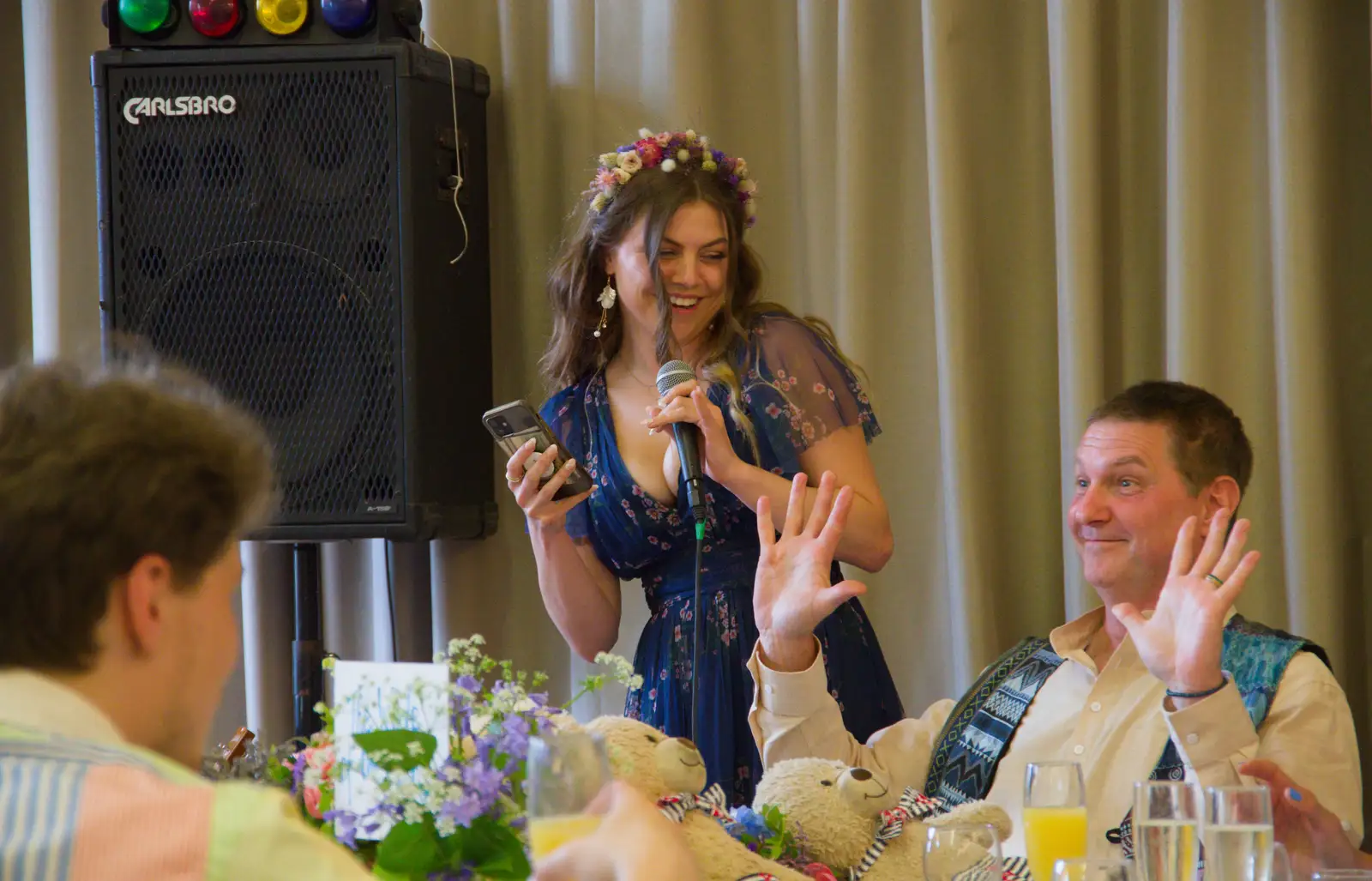 Sean puts his hands up, from Hannah and Sean's Wedding, King's Nympton, Devon - 3rd May 2026
