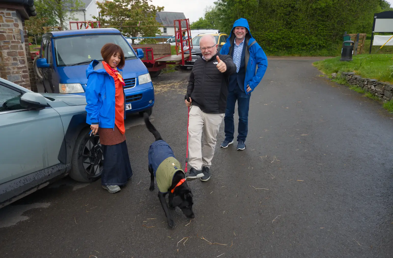Hamish, Jane and Phil take the dog for a walk, from Hannah and Sean's Wedding, King's Nympton, Devon - 3rd May 2026
