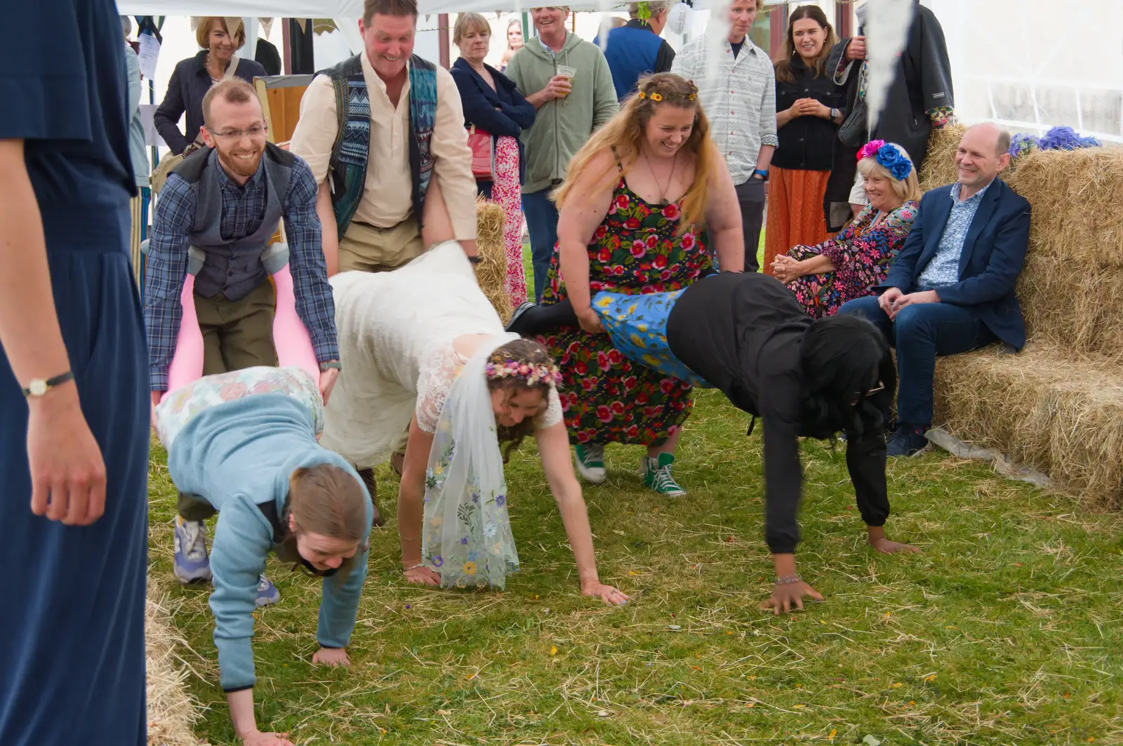 The wheelbarrow race is off, from Hannah and Sean's Wedding, King's Nympton, Devon - 3rd May 2026