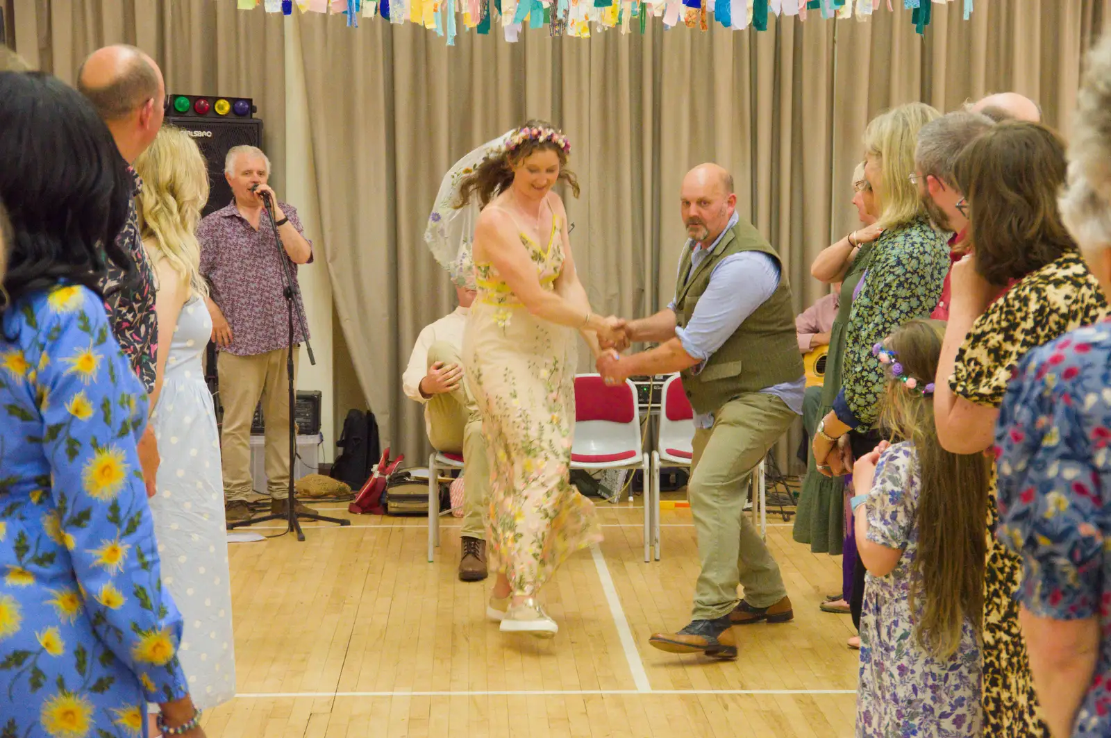 Hannah and dance partner run up the middle, from Hannah and Sean's Wedding, King's Nympton, Devon - 3rd May 2026