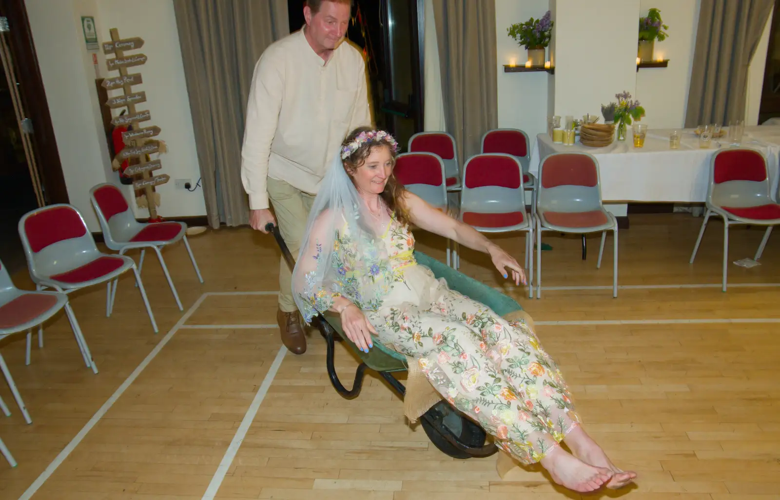 Hannah gets wheeled around, from Hannah and Sean's Wedding, King's Nympton, Devon - 3rd May 2026
