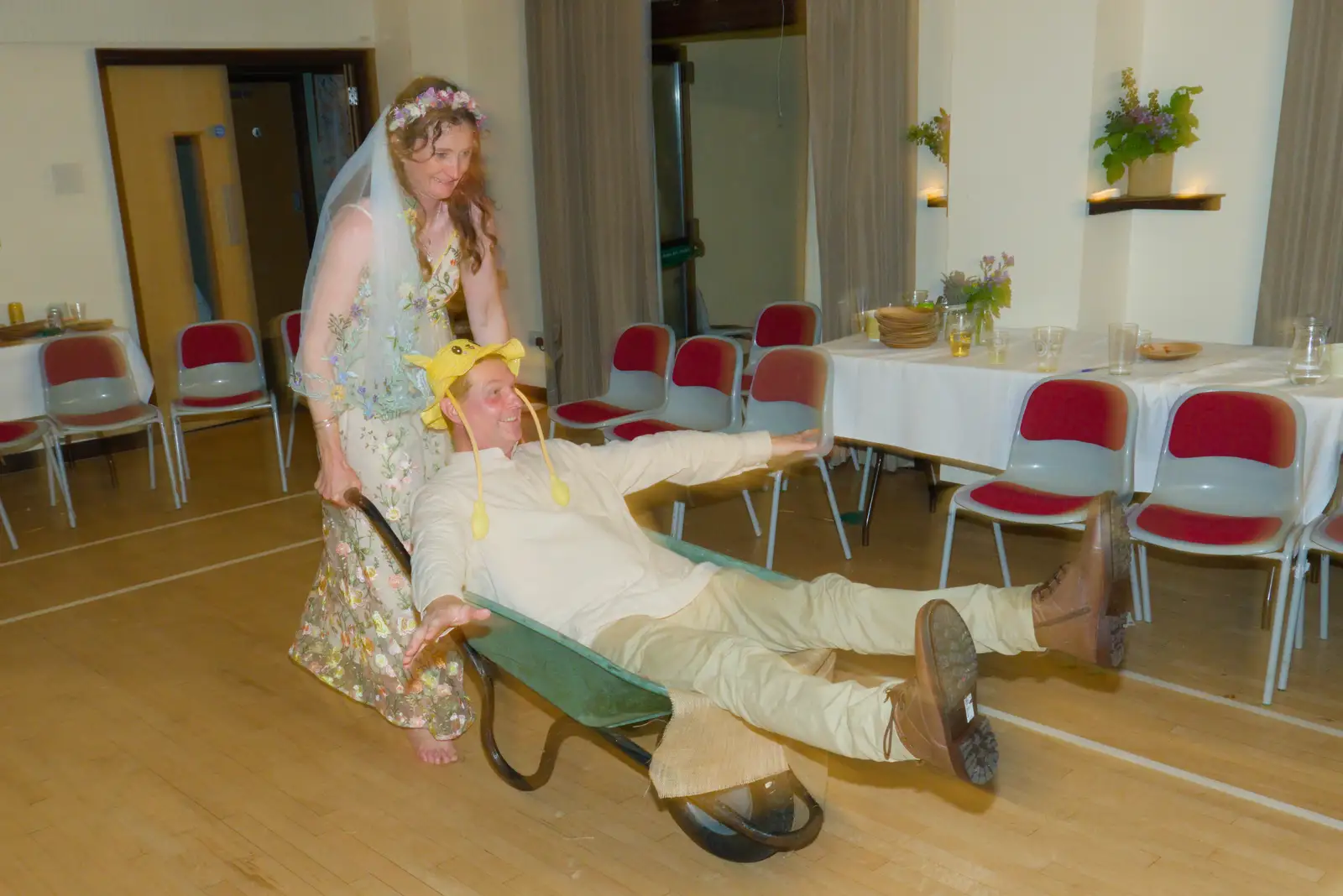 It's Sean's turn in the barrow, from Hannah and Sean's Wedding, King's Nympton, Devon - 3rd May 2026