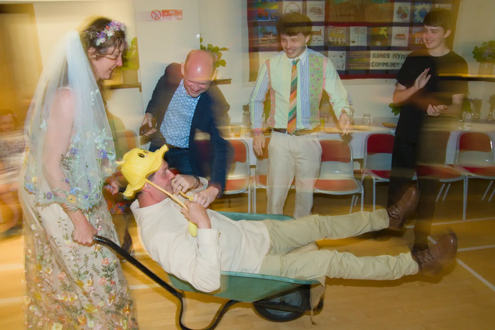Sean in a wheelbarrow, from Hannah and Sean's Wedding, King's Nympton, Devon - 3rd May 2026