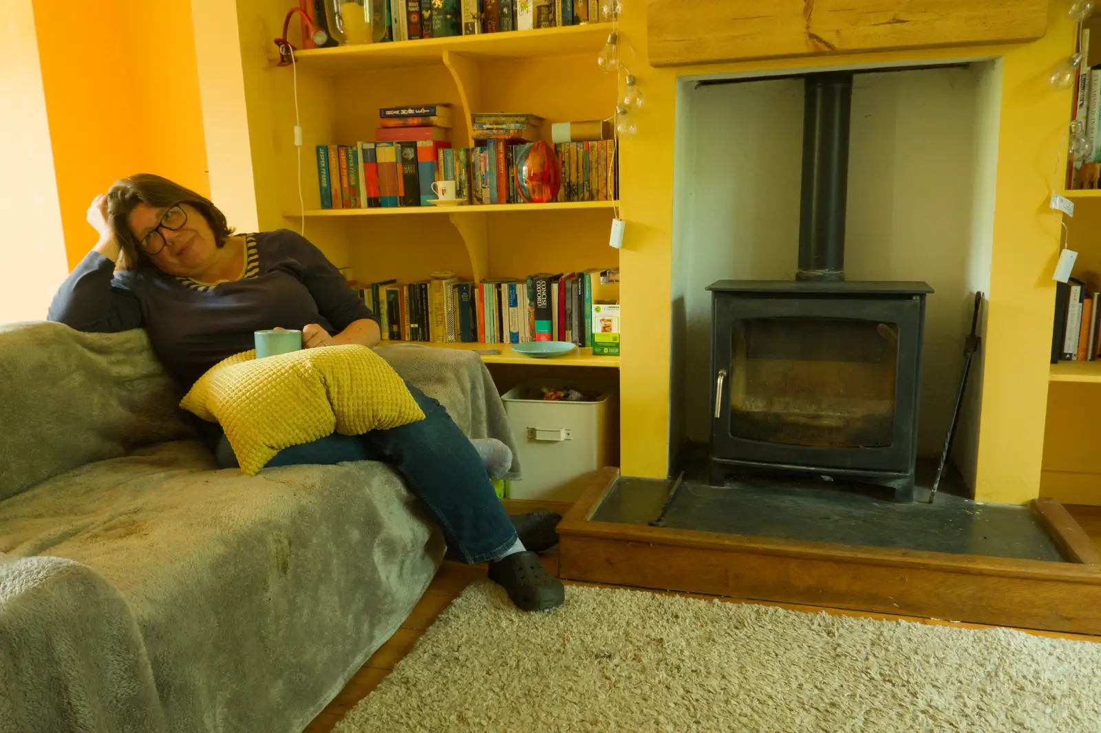 Sis in her lounge, from A Visit to the Cottage and Lunch With Sis, Throwleigh, Devon - 4th May 2026