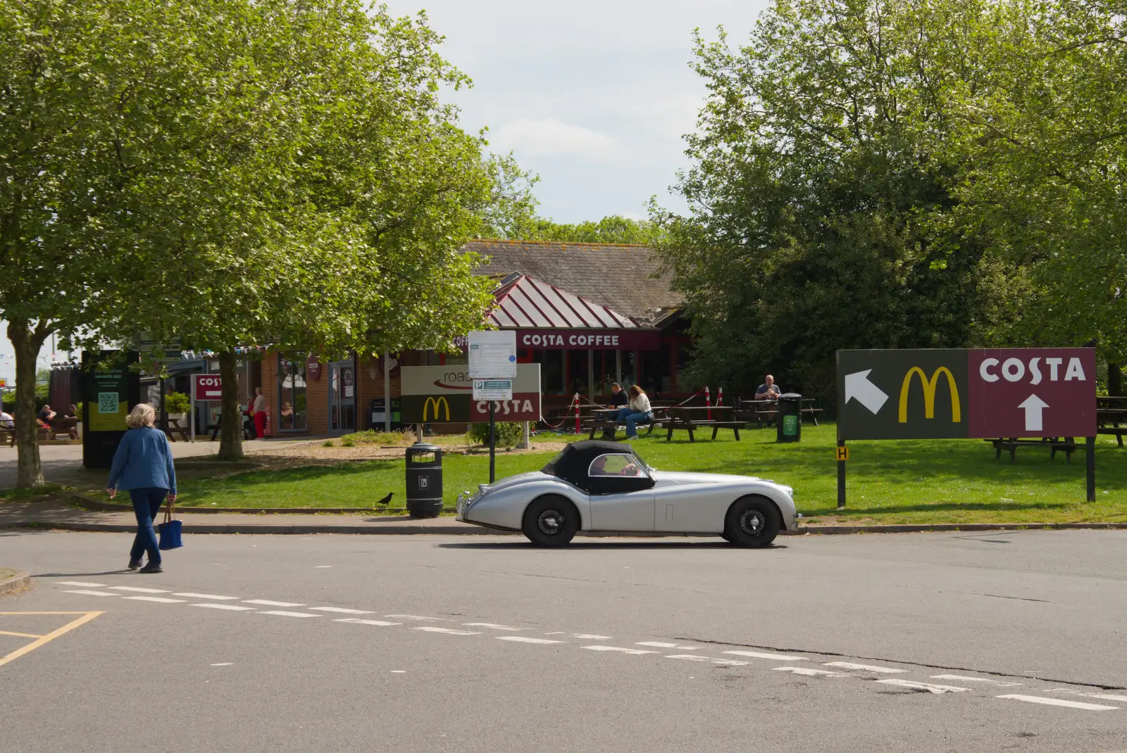 A lovely silver Jaguar drives out of the car park, from A Visit to the Cottage and Lunch With Sis, Throwleigh, Devon - 4th May 2026