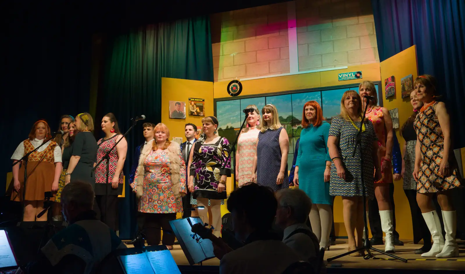 The ensemble cast on stage, from Palgrave Players do Back to the 60s, Garboldisham - 21st May 2026