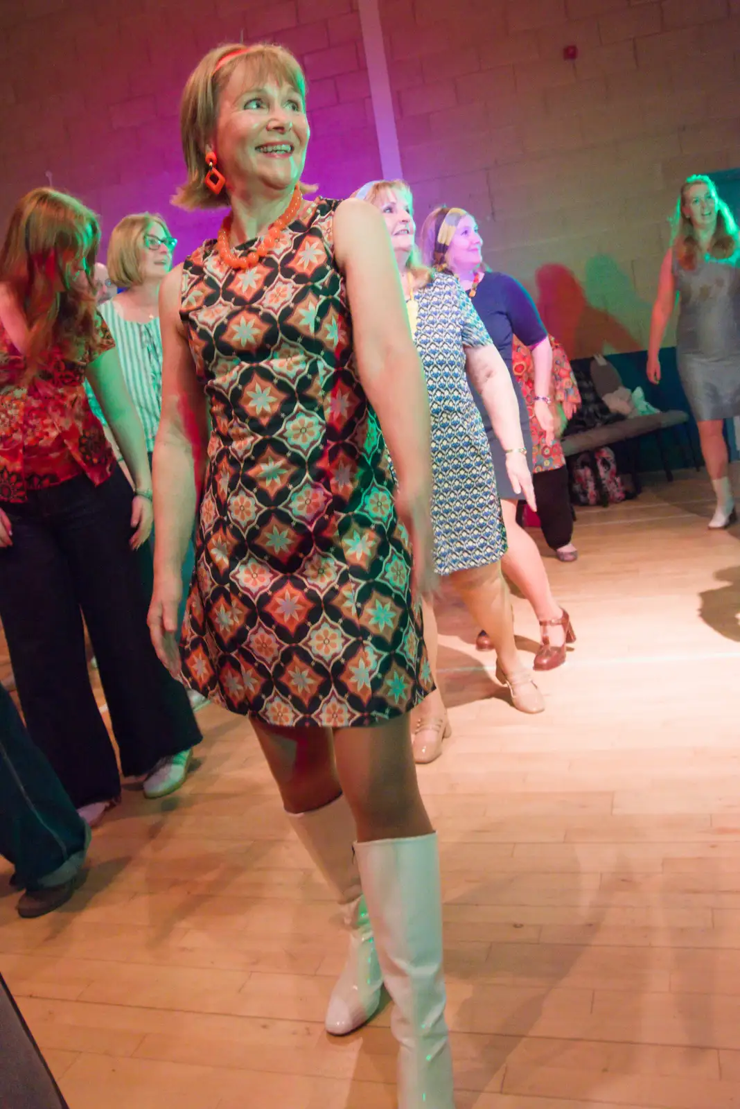 Modelling a 60s dress, from Palgrave Players do Back to the 60s, Garboldisham - 21st May 2026