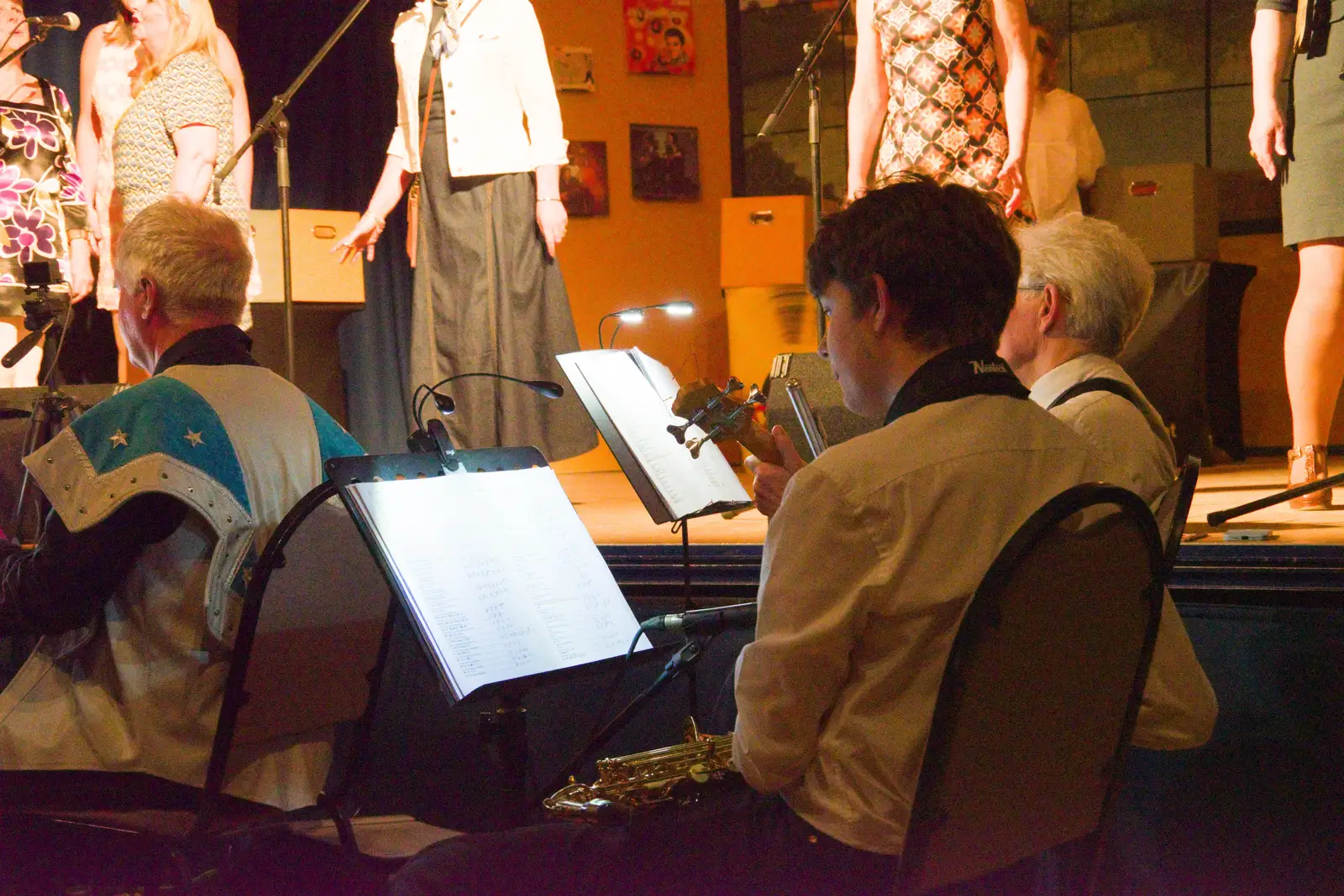 Fred gets ready to do a bit of flute, from Palgrave Players do Back to the 60s, Garboldisham - 21st May 2026