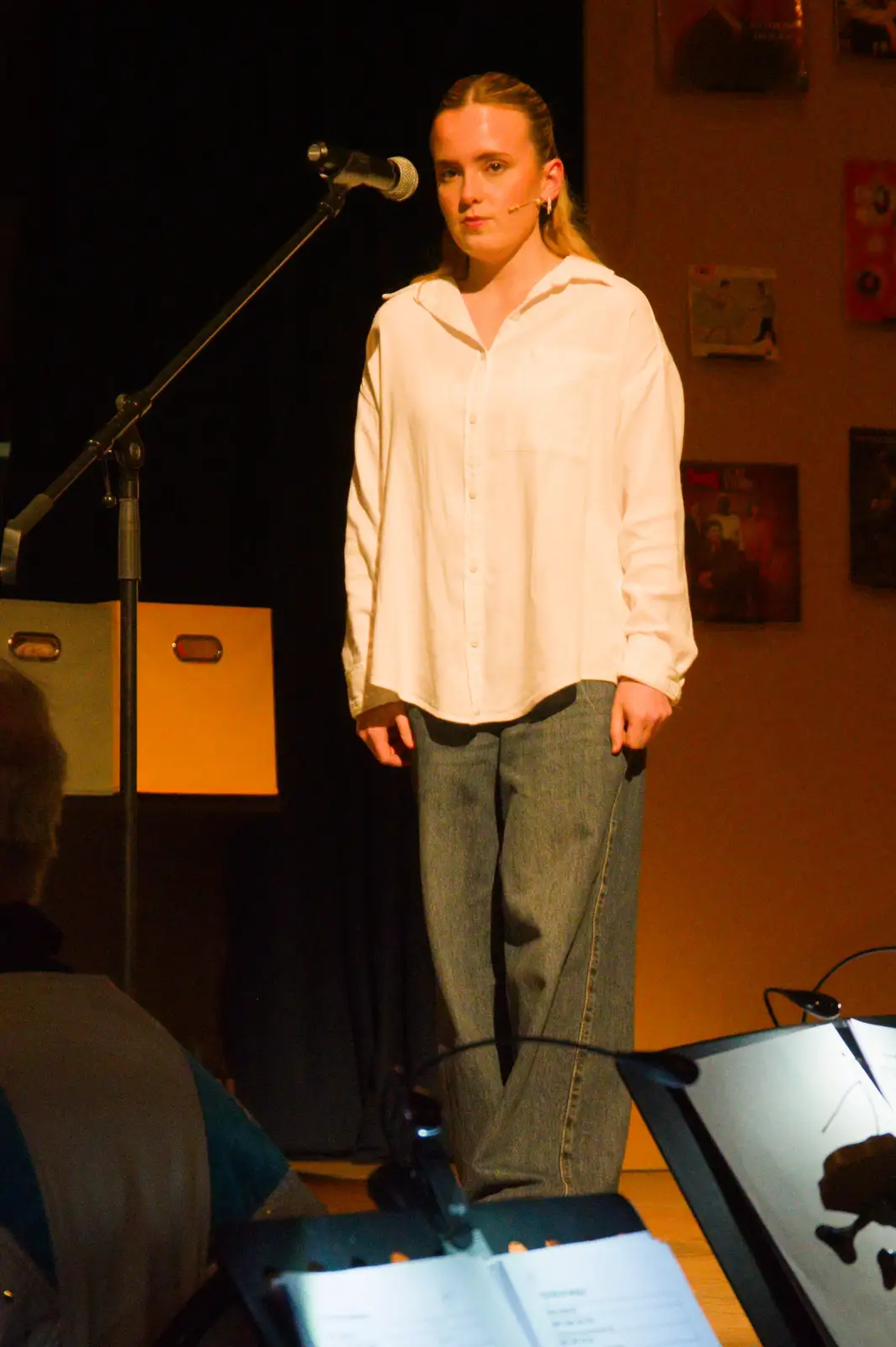 Holly at the microphone, from Palgrave Players do Back to the 60s, Garboldisham - 21st May 2026