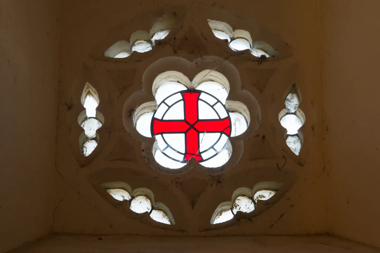A red cross in round window, from A Visit to the Dentist, Stowmarket, Suffolk - 22nd May 2026