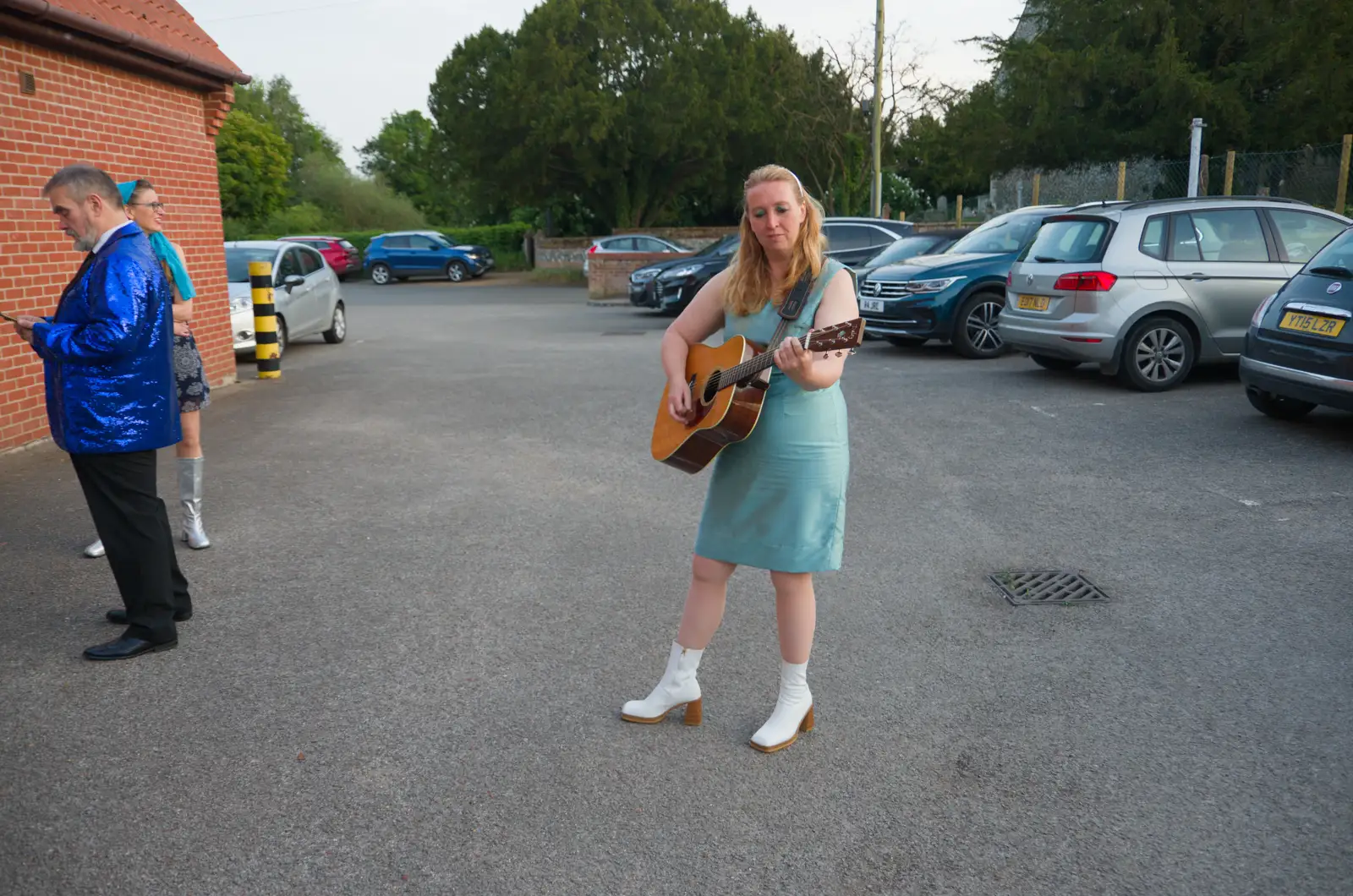 Vicky practices guitar in the car park, from More Back to the 60s, Garboldisham Village Hall - 23rd May 2026
