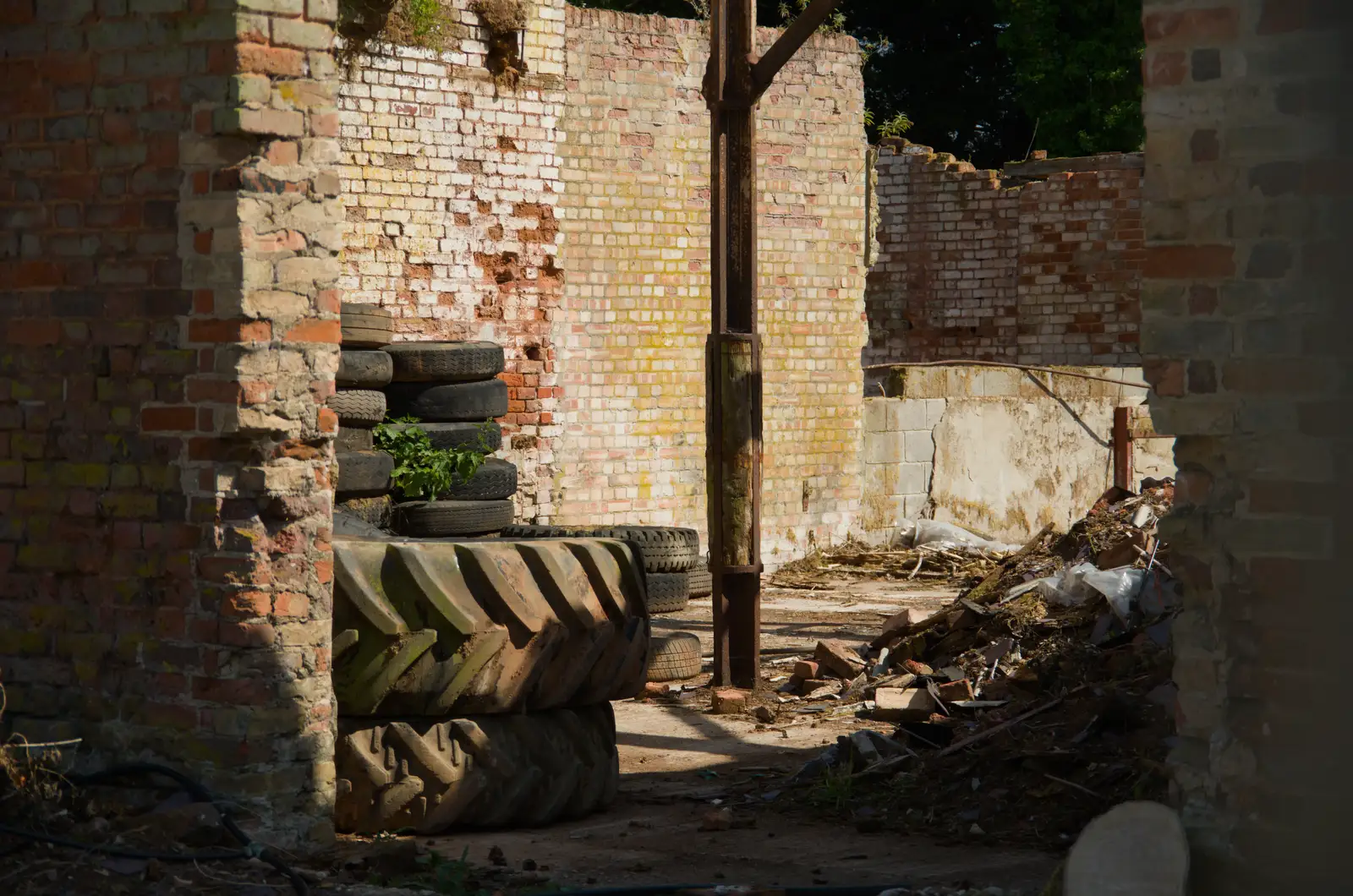 Tractor tyres in a derelict building, from The Return of the Pub Walk: Brome to Diss - 24th May 2026
