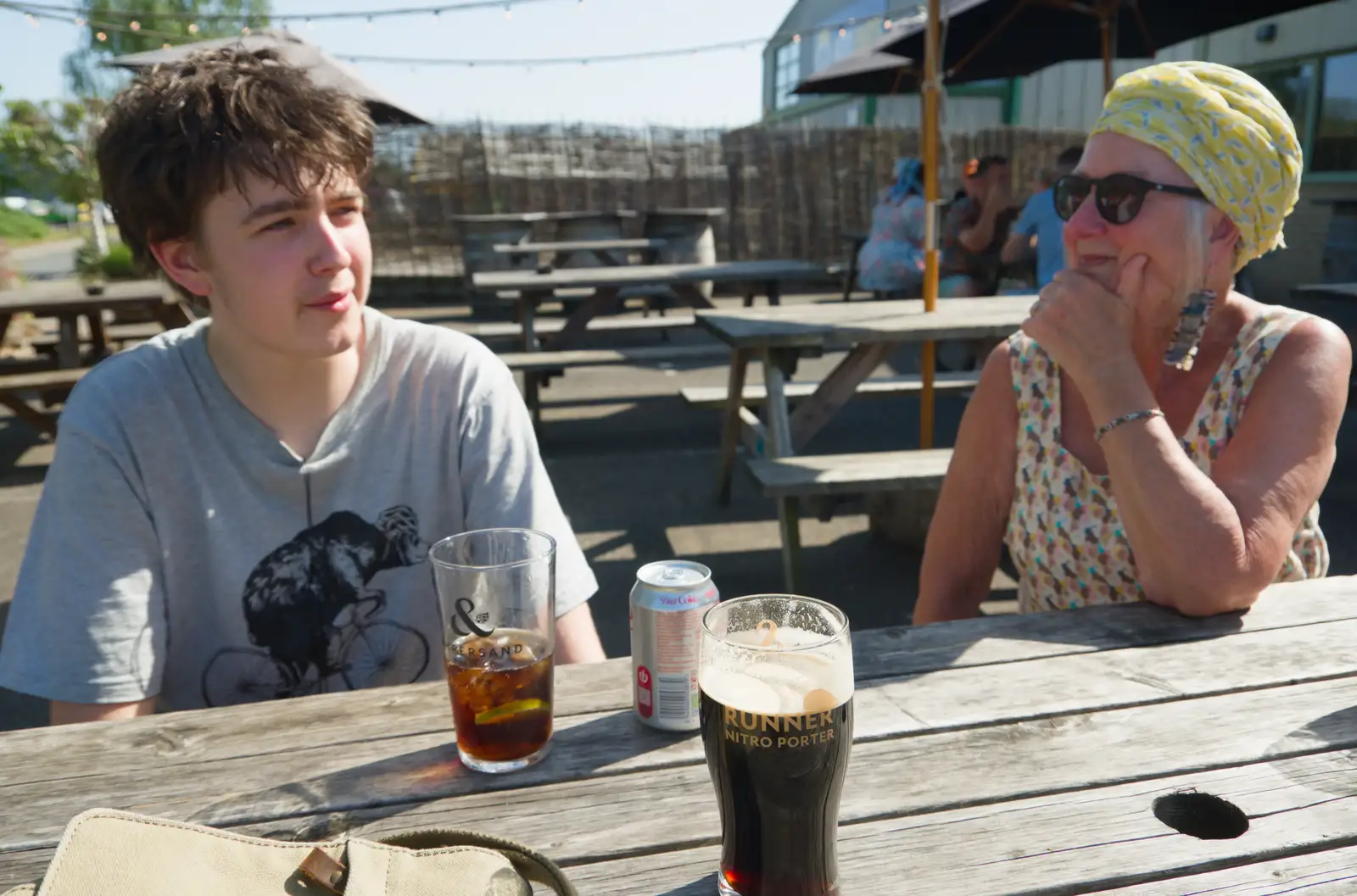 Fred, Sandie, and Nosher's pint of Runner, from The Return of the Pub Walk: Brome to Diss - 24th May 2026