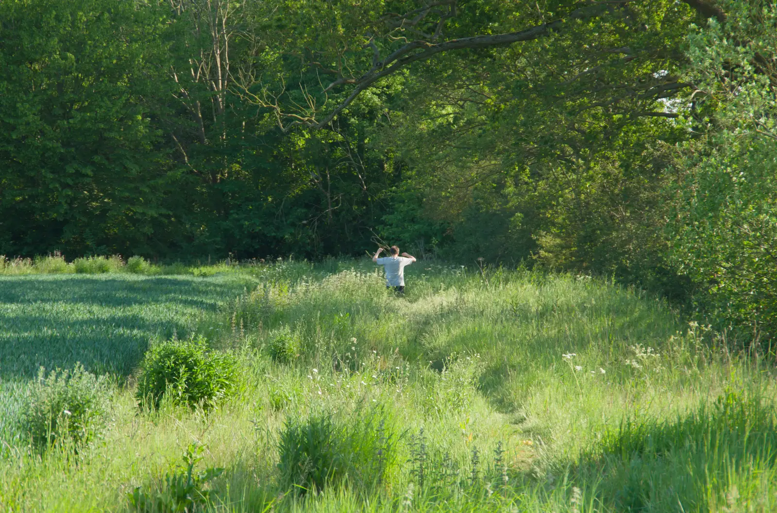 Fred walks through the long grass to the Oaksmere, from The Return of the Pub Walk: Brome to Diss - 24th May 2026