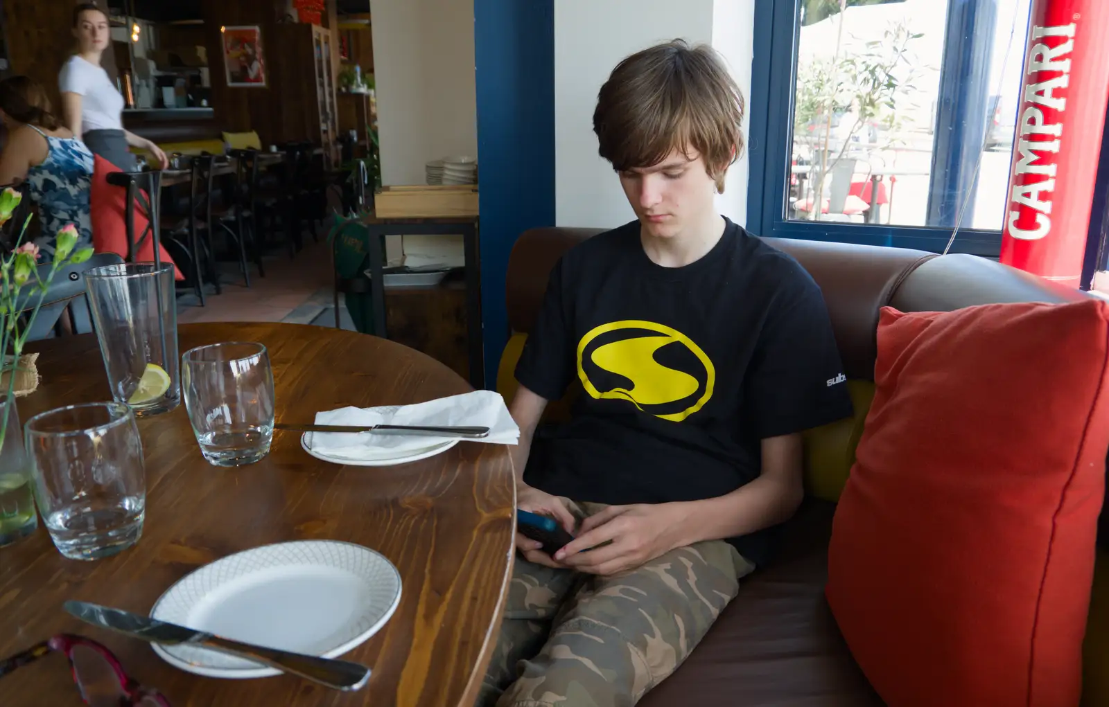 Harry's on his phone, from A Birthday Lunch in Felixstowe, Suffolk - 26th May 2026