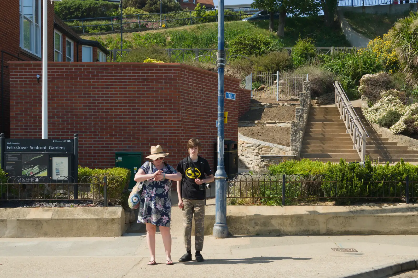 Isobel and Harry outside the new public bogs, from A Birthday Lunch in Felixstowe, Suffolk - 26th May 2026