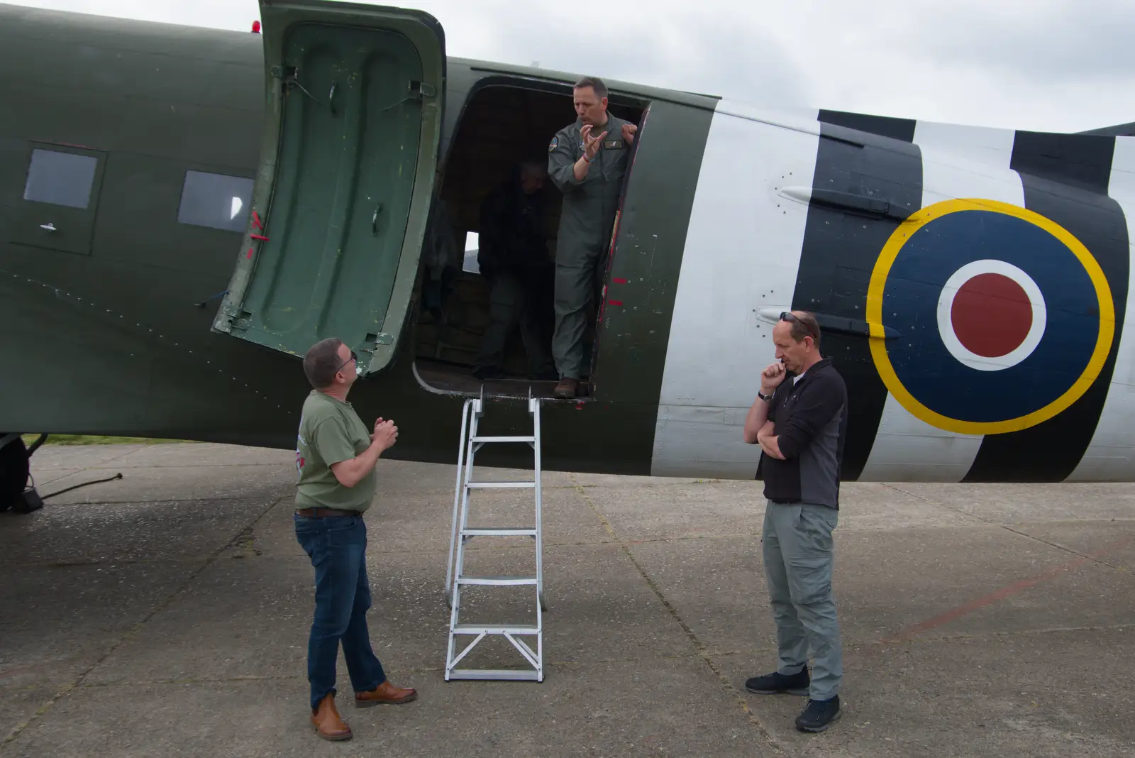 Clive chats to the pilot and crew, from Flying to Cherbourg on a C-47 Dakota, Normandy, France - 1st June 2026