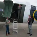Clive chats to the pilot and crew, Flying to Cherbourg on a C-47 Dakota, Normandy, France - 1st June 2026
