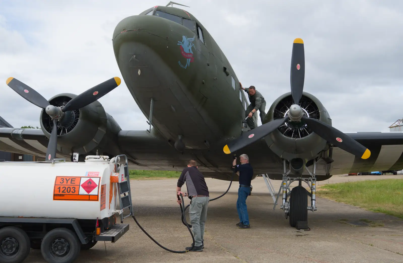 Pegasus the Dakota gets a fuel top-up, from Flying to Cherbourg on a C-47 Dakota, Normandy, France - 1st June 2026