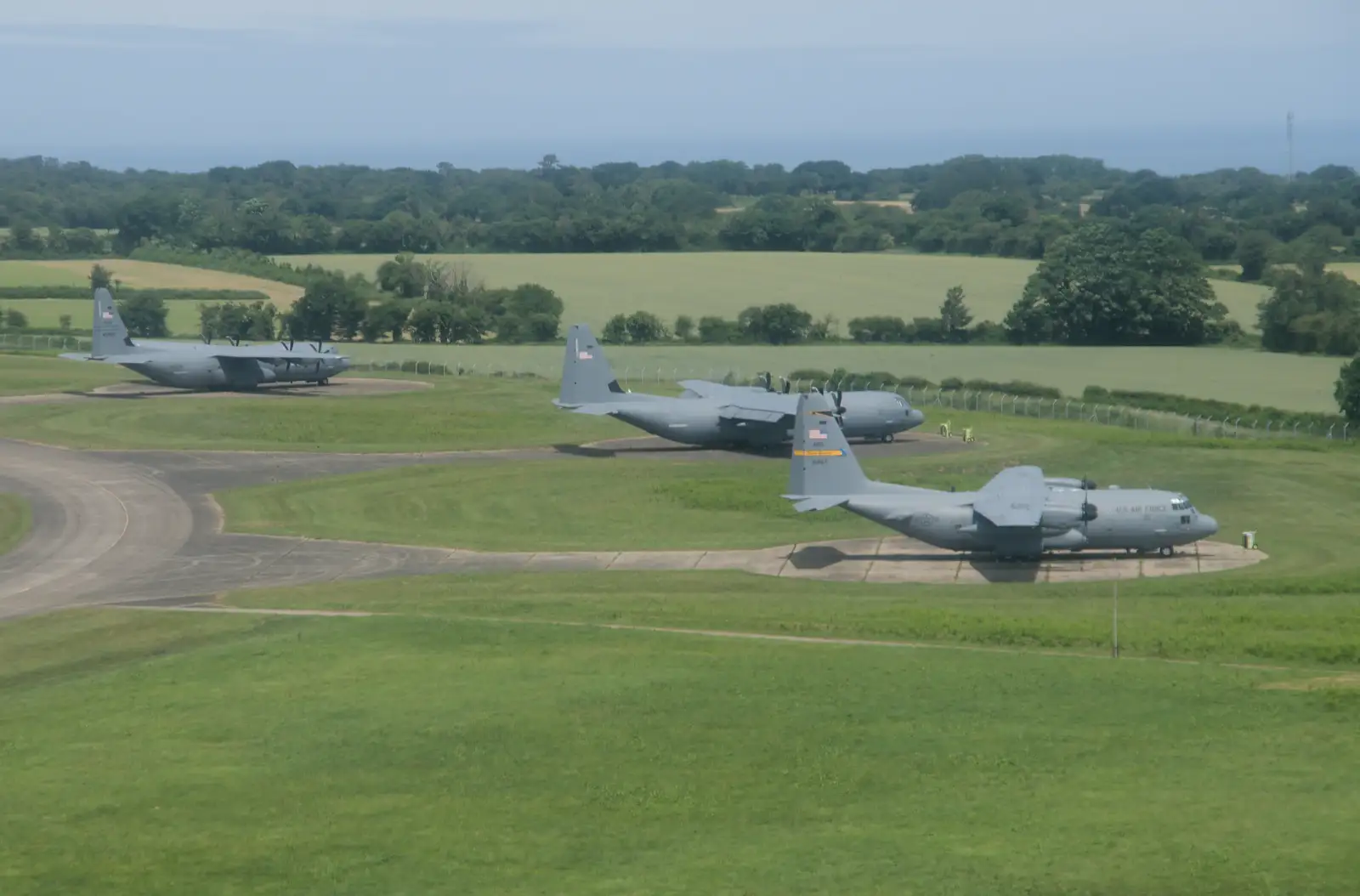 Three of the USAF's C-130 Hercules on the stands, from Flying to Cherbourg on a C-47 Dakota, Normandy, France - 1st June 2026